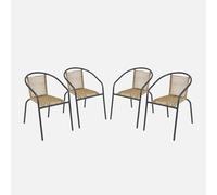 Alice's Garden sweeek - Fauteuils de Jardin Structure métallique Anthracite et résine Couleur Naturelle. Traitement antirouille. Lot de 4 TONALA