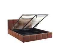 Lit coffre double avec sommier à lattes et tête de lit terracotta 160 x 200 cm bouclette texturée - Lex