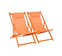 Lot de 2 bains de soleil - Gaia orange - Transat en aluminium gris anthracite et textilene orange avec coussin repose tête.
