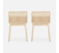 sweeek - Lot de 2 Tables de Chevet avec Un tiroir. Panneaux stratifiés Couleur Naturelle. Pied en Bois de Sapin. L 39 x 39 x H 55.4cm Linear