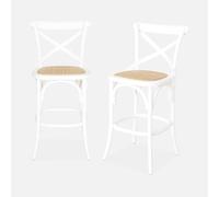Lot de 2 tabourets de bar bistrot vintage en bois blanc avec repose-pieds