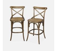 Alice's Garden sweeek - Lot de 2 tabourets de Bar bistrot Vintage en Bois Marron Vieilli avec Repose-Pieds