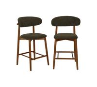 Alice's Garden sweeek - Lot de 2 tabourets de Bar en Bois d'hévéa Noyer et Tissu Chenille Kaki - Paola