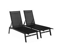 Alice's Garden sweeek - Lot de 2 transats Noir. 5 Positions. en textilène et métal. Flora. L155 x P59 x H106cm