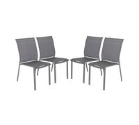 Alice's Garden sweeek - Lot de 4 chaises de Jardin Buffalo empilables Aluminium et textilene Anthracite. 64.5 x 45.5 x 89.5 cm