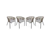 Lot de 4 fauteuils de jardin en corde beige et acier galvanisé. coussin beige