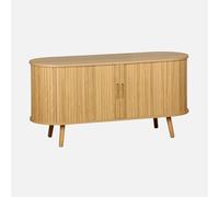 Alice's Garden sweeek - Meuble TV scandinave 2 Portes coulissantes. 4 Compartiments. décor Bois rainuré Naturel. L120 x 40 x 57 cm