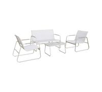 Salon de jardin blanc NOTO acier. 4 places. un canapé. une table. deux fauteuils textilene