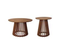 sweeek - Set de 2 Tables Basses Rondes Plateau Effet Bois Noyer et Pieds en Bois de Sapin. Ø40cm et Ø60cm