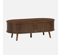 Alice's Garden sweeek - Table Basse 2 Portes coulissantes avec 3 Compartiments décor Bois rainuré Noyer. L 110 x P 59 x H 39cm
