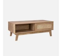 Alice's Garden sweeek - Table Basse avec 2 niches. 1 Porte coulissante. décor Bois et cannage. Pieds Eucalyptus