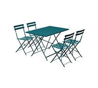 sweeek - Table de Jardin bistrot Pliante métal + 4 assises 110 x 70cm. avec Quatre chaises Pliantes. Acier thermolaqué