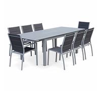 Alice's Garden sweeek- Table de Jardin Extensible Aluminium + 8 assises - Chicago Gris - Table en Aluminium 175/245cm avec rallonge et 8 assises en textilène