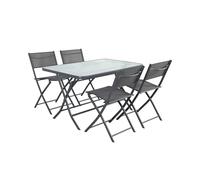 Alice's Garden sweeek - Table de Jardin Pliante Acier + 4 assises textilène Anthracite - Ancona