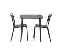 Alice's Garden - Table de Jardin métal + 2 assises Anthracite Amélia. Lattes et Bords arrondis. Traitement antirouille