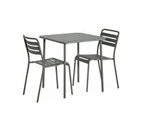 Alice's Garden - Table de Jardin métal + 2 assises Kaki Amélia. Lattes et Bords arrondis. Traitement antirouille