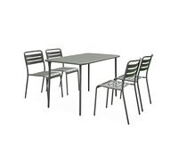 Alice's Garden - Table de Jardin métal + 4 assises Kaki en Acier. Amelia. 120x70xH72.5cm (12.2kg)