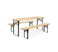 Table En Bois 180 Cm Avec 2 Bancs - Bayonne - Esprit Brasserie. Pliable. 6 Personnes Beige