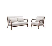 Alice's Home - Banquette 2 Places + Fauteuil Bouclette en Bois d'hévéa teinté Noyer Clair