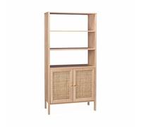 Alice's Home - Bibliothèque décor Bois et cannage - Bohème - 4 Niveaux. 2 Portes. 5 étagères