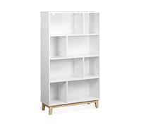 Alice's Home - Bibliothèque scandinave Blanche. étagère asymétrique - Floki - Pieds en Bois de Sapin. 4 étagères. 8 Compartiments. 80x30x138cm