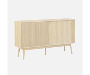Alice's Home - Buffet de Rangement décor Bois Naturel. Linear. Deux Portes. Deux étagères. Buffet Haut. vaisselier. L 150 x P 39.5 x H 90cm