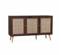 Alice's Home - Buffet de Rangement en cannage 120x39x70cm - Bohème - 2 Niveaux. 3 Portes. Pieds scandinaves. Buffet Bas