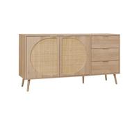 Alice's Home - Buffet de Rangement. Eva. décor Bois et cannage Arrondi. 2 Portes 3 tiroirs. Buffet Bas. L 150 x l 39 x H 79cm