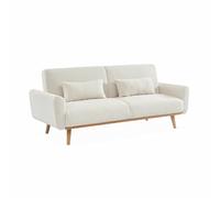 Alice's Home - Canapé Convertible à bouclettes crème - Oskar - 2-3 Places scandinave Droit avec Pieds Bois