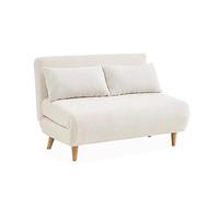 Alice's Garden - Canapé convertible en tissu bouclettes blanches- Guesta - 2 places scandinave, pieds bois foncé, banquette, dossier inclinable - Bouclette blanche