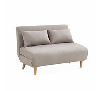 Canapé convertible en tissu - Guesta - 2 places scandinave. pieds bois foncé. beige. banquette. dossier inclinable