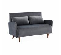 Alice's Garden - Canapé convertible 2 places scandinave - Panam - pieds bois. banquette. dossier inclinable Velours Gris foncé - Gris foncé
