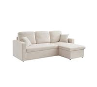 Alice's Home - Canapé d'angle Convertible en Tissu bouclettes Blanches - IDA - 3 Places. Fauteuil d'angle réversible Coffre Rangement lit modulable