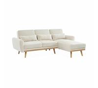 Alice's Home - Canapé d'angle Convertible réversible 3 Places. Tissu bouclettes Blanches. Pieds Bois