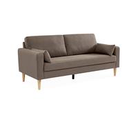 Canapé en tissu marron - Bjorn - Canapé 3 places fixe droit pieds bois. style scandinave