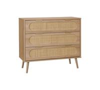Alice's Home - Commode. Eva. décor Bois et cannage Arrondi. 3 tiroirs L 90 x l 39 x H 79cm