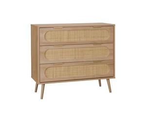 Alice's Home - Commode. Eva. décor Bois et cannage Arrondi. 3 tiroirs L 90 x l 39 x H 79cm
