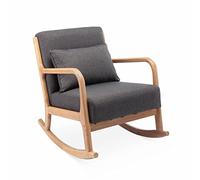 Alice's Home - Fauteuil à Bascule Design en Bois et Tissu. 1 Place. Rocking Chair scandinave. Gris foncé