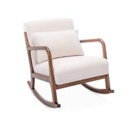 Alice's Home - Fauteuil à Bascule Design en Bois et Tissu. bouclettes Blanches. Structure hévéa teinté Noyer foncé