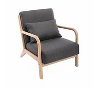 Alice's Home - Fauteuil Design en Bois et Tissu. 1 Place Droit Fixe. Pieds Compas scandinave. Structure en Bois Solide. Assise Confortable. Gris foncé
