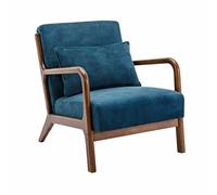 Alice's Home - Fauteuil en Velours Bleu pétrole. Pieds Bois d'hévéa teinté Noyer Clair. 1 Place Droit Fixe. Pieds Compas scandinave