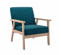 Alice's Home - Fauteuil scandinave en Bois et Tissu Bleu pétrole. Isak. L 64 x P 69.5 x H 73cm