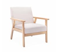 Alice's Home - Fauteuil scandinave en Bois et Tissu crème. Isak. L 64 x P 69.5 x H 73cm