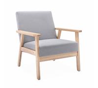 Alice's Home - Fauteuil scandinave en Bois et Tissu Gris Clair. Isak. L 64 x P 69.5 x H 73cm
