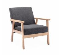 Alice's Home - Fauteuil scandinave en Bois et Tissu Gris foncé. Isak. L 64 x P 69.5 x H 73cm