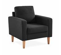 Alice's Home - Fauteuil scandinave en Tissu Gris chiné foncé - Bjorn - Canapé 1 Place Fixe Droit Pieds Bois