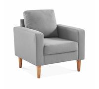 Alice's Home - Fauteuil scandinave en Tissu Gris Clair - Bjorn - Canapé 1 Place Fixe Droit Pieds Bois