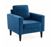Alice's Home - Fauteuil scandinave en Velours Bleu - Bjorn - Canapé 1 Place Fixe Droit Pieds Bois