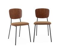 Alice's Home - Lot de 2 chaises Assise Bouclette texturée Moutarde. Dossier Bois de peuplier courbé. Pieds en métal Noir Mat