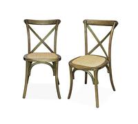 Alice's Home - Lot de 2 chaises de bistrot en Bois d'hévéa Marron Vieilli. Vintage. Assise en rotin. empilables